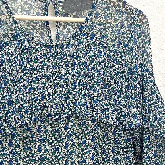 ANTHROPOLOGIE Sunday in Brooklyn Forget-Me-Not Sheer Printed Ruffle Top- Medium - Picture 7 of 16